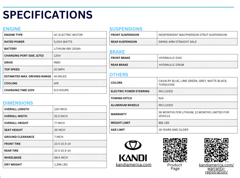 Kandi Kruiser 4PRO - Lago Vista Golf Carts