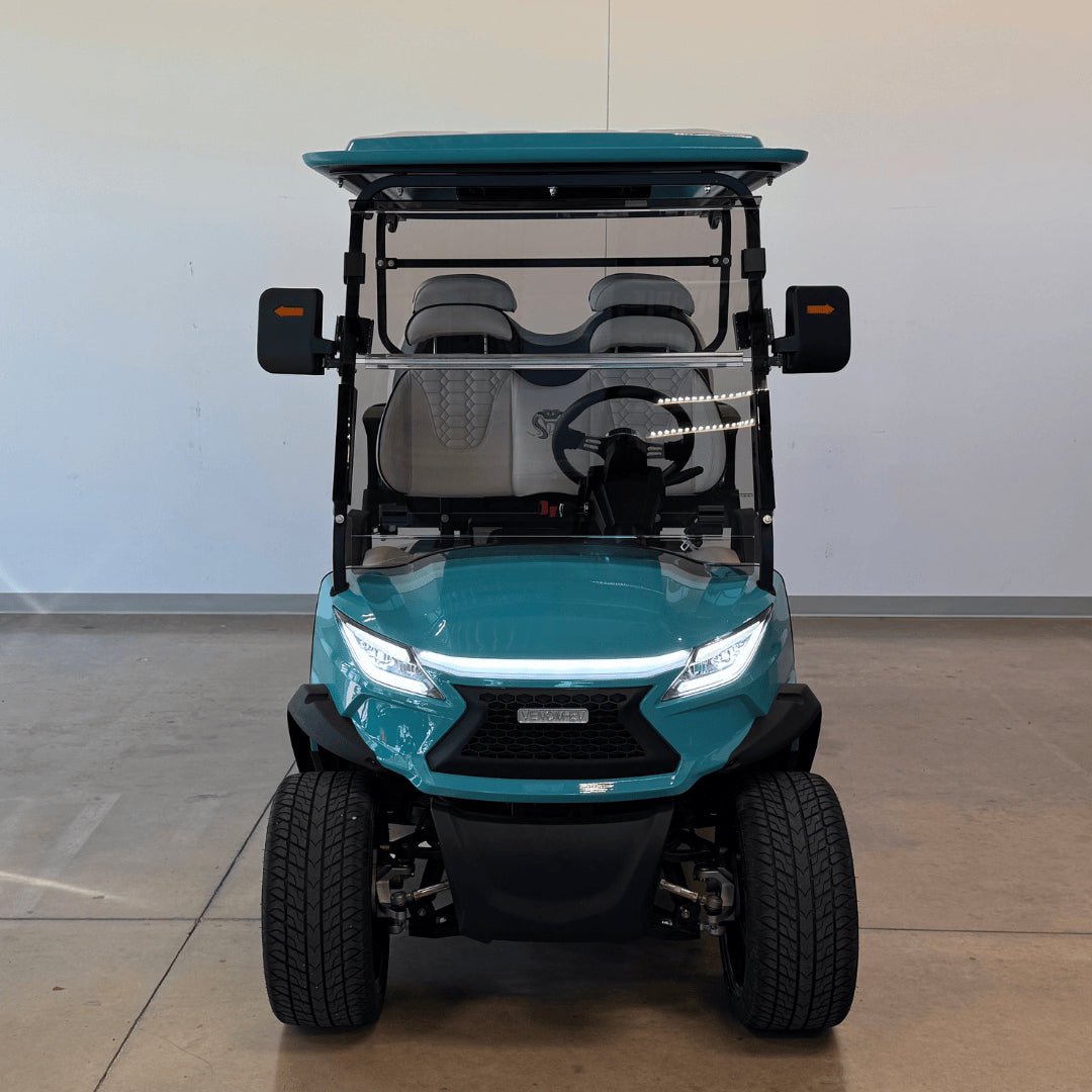 Venom Strike 4 Golf Cart, Non - Lifted, Teal with White seats, 200ah battery - Lago Vista Golf Carts