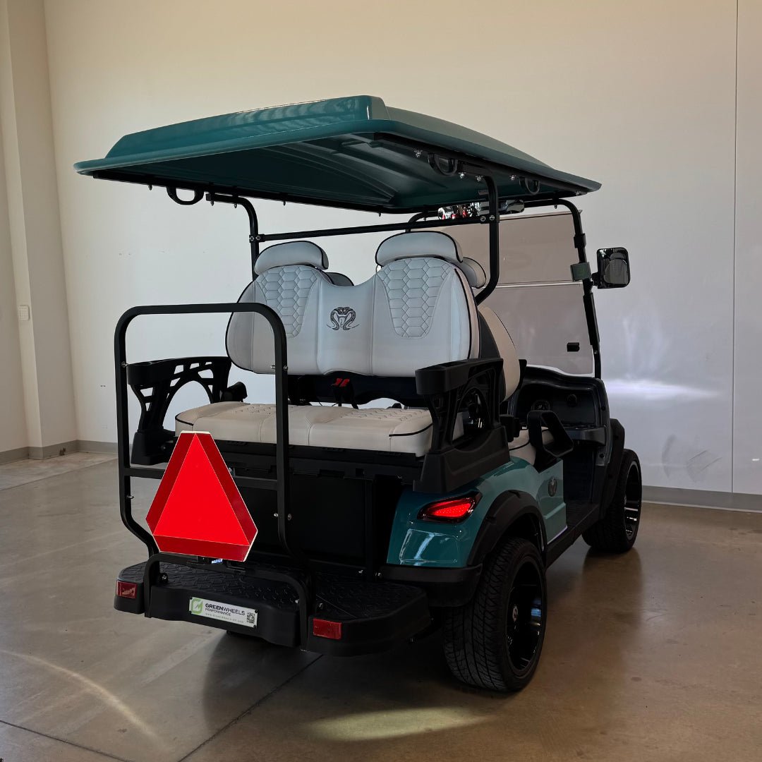 Venom Strike 4 Golf Cart, Non - Lifted, Teal with White seats, 200ah battery - Lago Vista Golf Carts