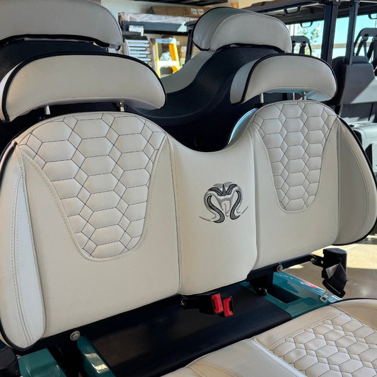 Venom Strike 4 Golf Cart, Non - Lifted, Teal with White seats, 200ah battery - Lago Vista Golf Carts