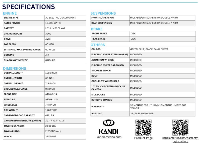 2025 Kandi Innovator e10k electric UTV - Lago Vista Golf Carts