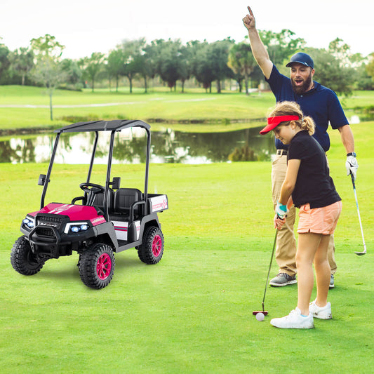 24V Kids Golf Cart 4WD 2 - Seater Ride on Car with Storage Trunk and Horn - Pink - Lago Vista Golf Carts