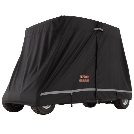 4 Passenger Golf Cart Cover, 600D Polyester Full Cover, Universal Fits for Most Brand Club Car Covers, Waterproof, Sunproof, and Dustproof Outdoor Golf Cart Cover with Three Zipper Doors, Black - Lago Vista Golf Carts