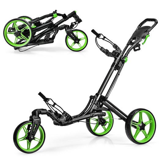 Folding Golf Push Cart with Scoreboard Adjustable Handle Swivel Wheel - Green - Lago Vista Golf Carts