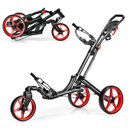 Folding Golf Push Cart with Scoreboard Adjustable Handle Swivel Wheel - Red - Lago Vista Golf Carts
