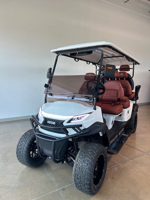 Venom Strike 6, Lifted, White with Brown seats - Lago Vista Golf Carts