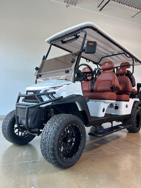 Venom Strike 6, Lifted, White with Brown seats - Lago Vista Golf Carts